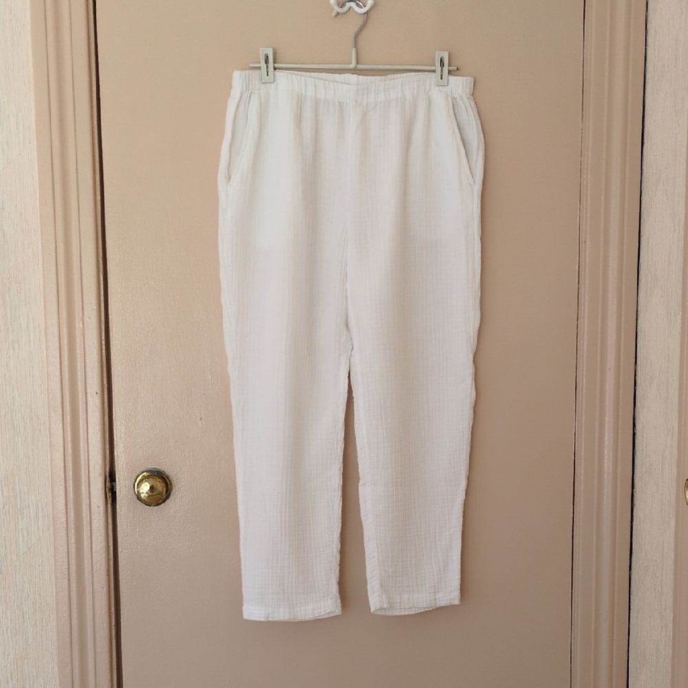 Eileen Fisher organic cotton gauze ankle pants, white, Size S, LIKE NEW